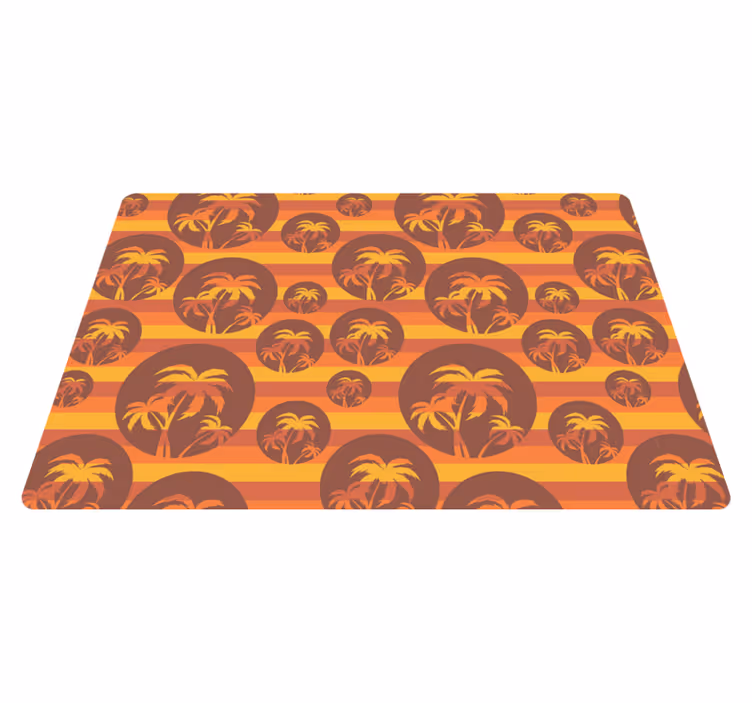 Geometrický vinylový koberec retro západ slunce a palmy - TenStickers