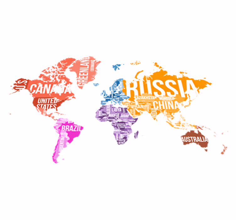 Vinylový koberec z celého světa s mapou a názvy - TenStickers