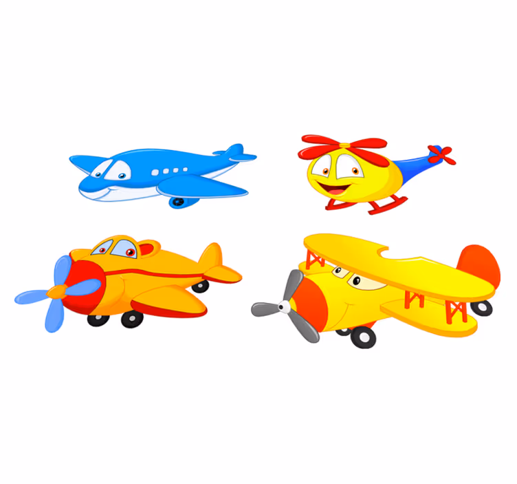 Vinylový koberec pro děti letadla a helikoptéry s obličeji - TenStickers