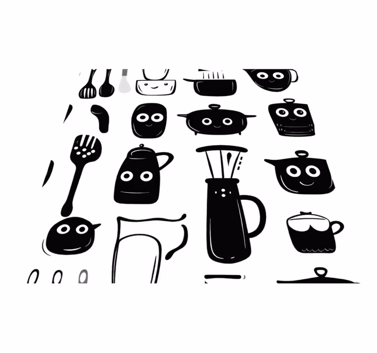 Kuchyňský vinylový koberec s černými nástroji - TenStickers