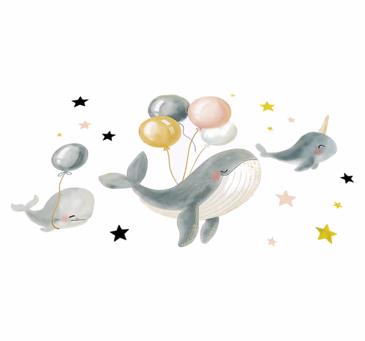 Vinylový koberec do ložnice Šťastné velryby s balónky - TenStickers
