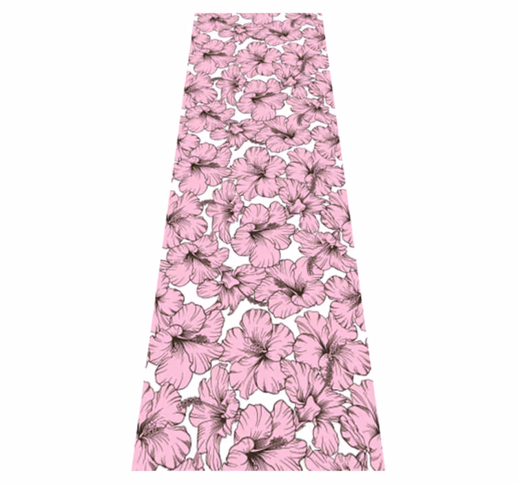 Přírodní vinylový koberec s růžovým hibiskusovým vzorem - TenStickers