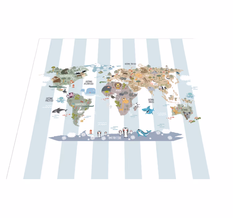 Vinylový koberec z celého světa s mapou fauny - TenStickers