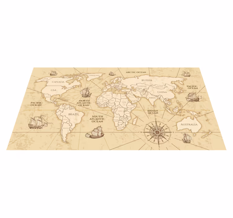 Vinylový koberec z celého světa s retro mapou sepia - TenStickers