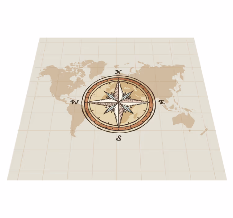 Vinylový koberec z celého světa s vintage mapou a kompasem - TenStickers