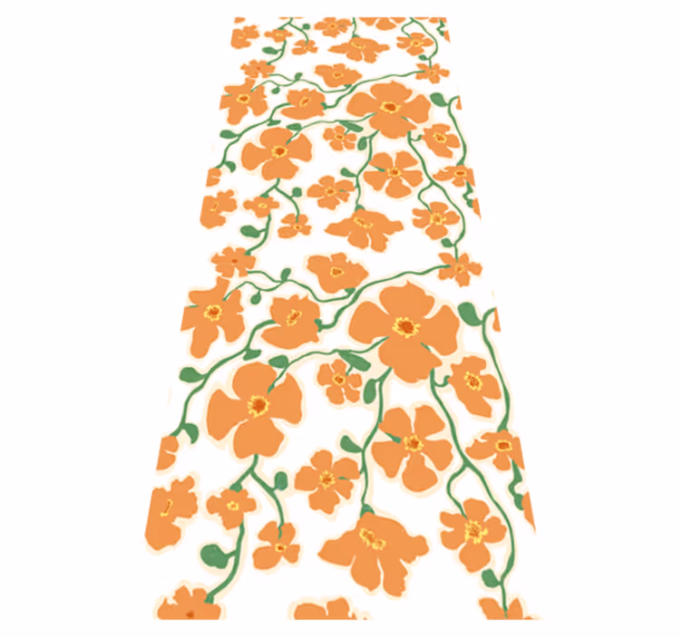 Vinylový koberec obývací pokoj květiny v zelené a oranžové - TenStickers