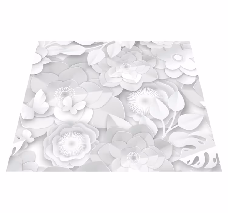 Bílý vinylový koberec s 3d bílými květinami - TenStickers