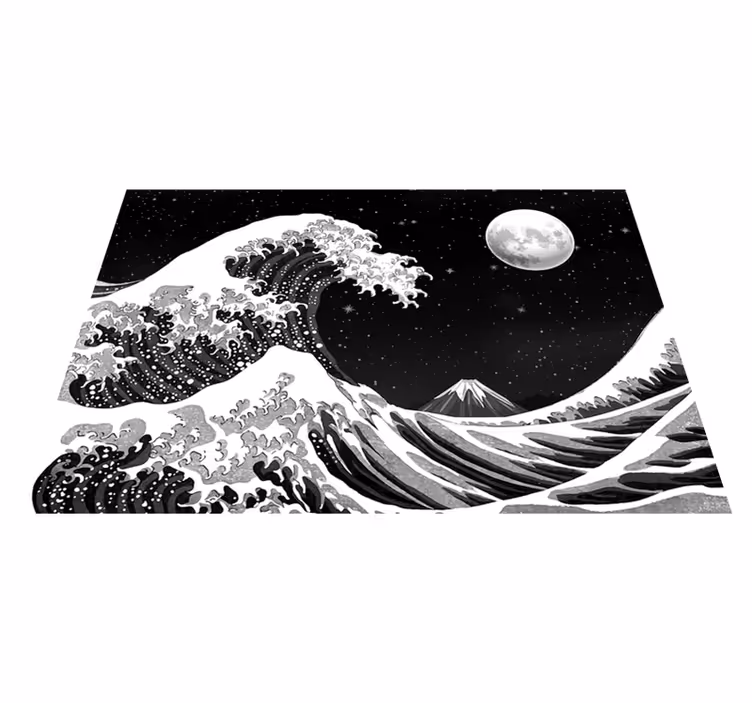Černý vinylový koberec noční vlna kanagawa - TenStickers