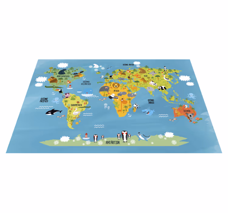 Zvířecí mapa světa děti vinyl koberec - TenStickers