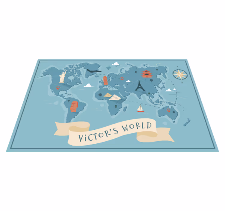 Vtipný vinyl koberec mapa světa s názvem - TenStickers