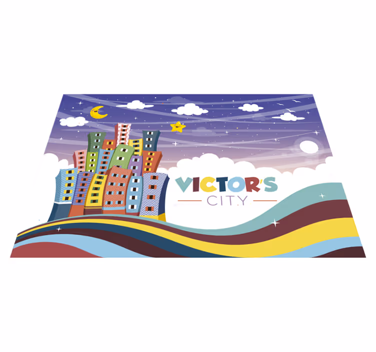 Panoráma města duha Vinylový koberec se jmény - TenStickers