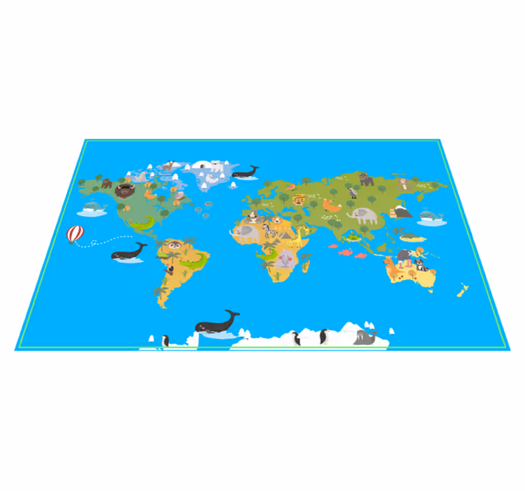 Zvířecí mapa světa vinylový koberec - TenStickers