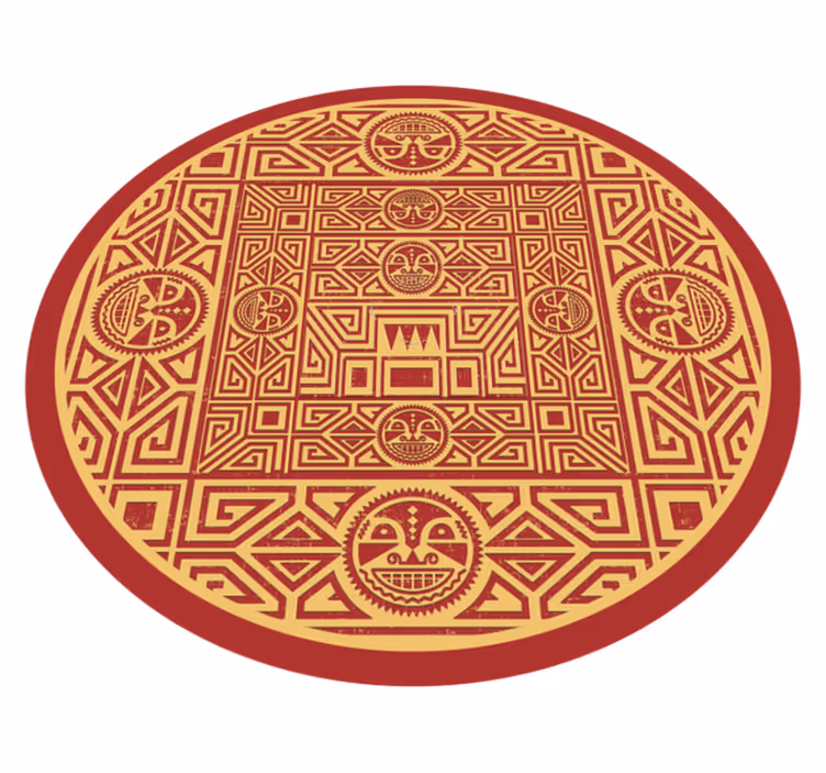 červený a zlatý etnický kulatý vinylový etnický koberec - TenStickers