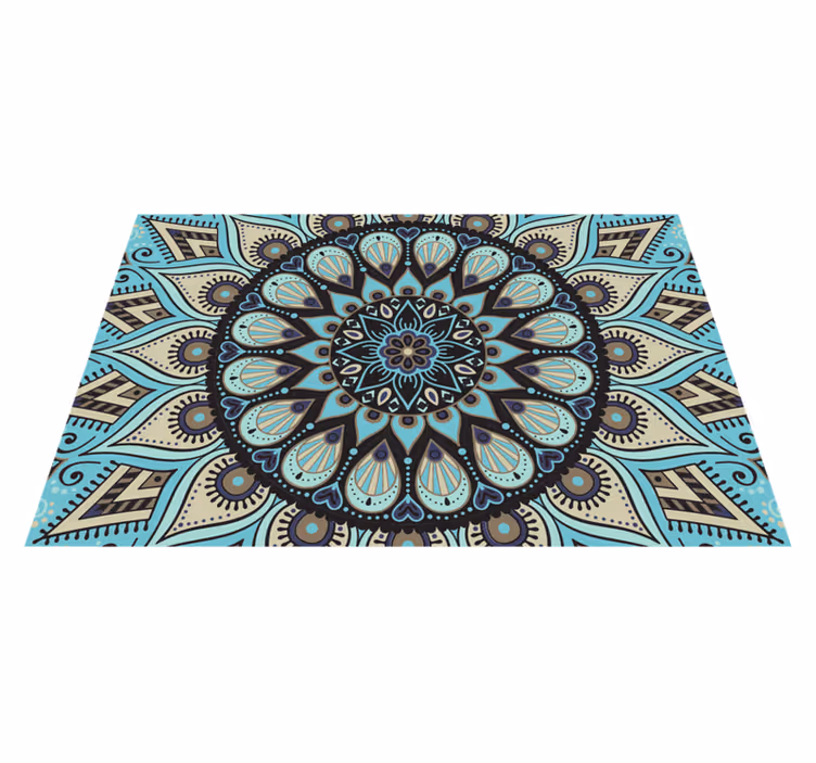 Etnický černý a modrý mandala vinylový koberec - TenStickers
