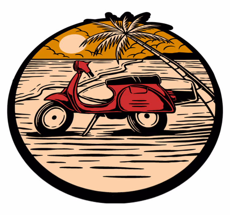červená motorka na pláži přírodní vinylový koberec - TenStickers