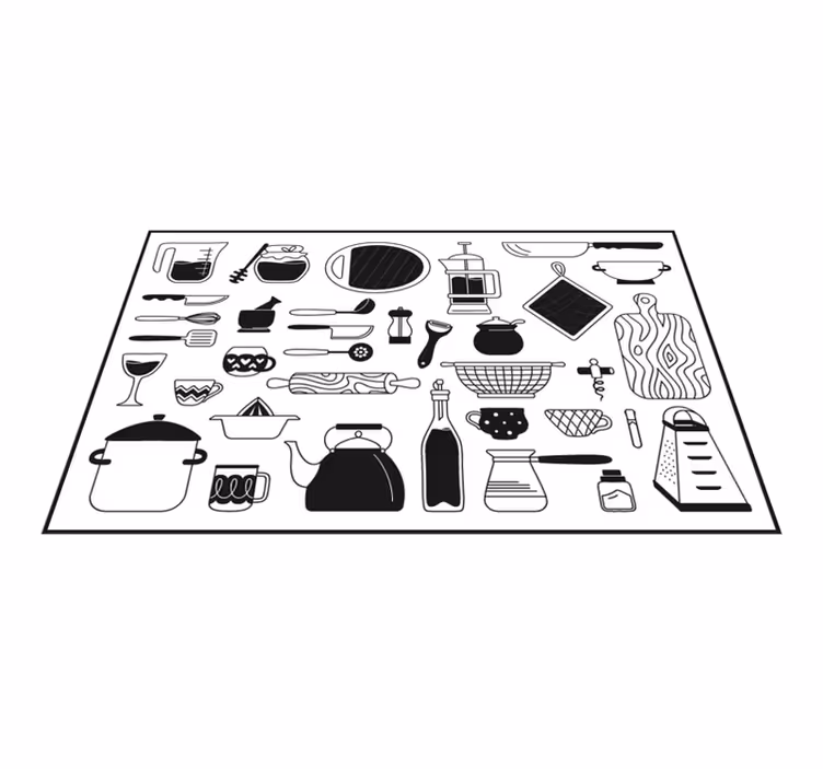 černá a bílá kuchyňská vinylová podlaha - TenStickers