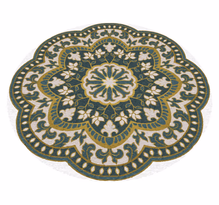 Kruhový zelený květinový motiv Mandala vinylový koberec - TenStickers