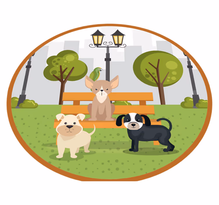 Psi v parku Zvířecí vinylový koberec - TenStickers