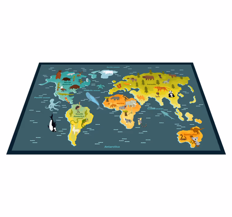 Dětská mapa světa se zvířaty dětský vinylový koberec - TenStickers