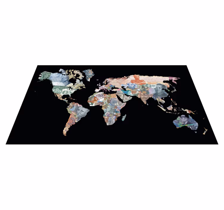 Mapa světových měn Vinylový koberec z celého světa - TenStickers