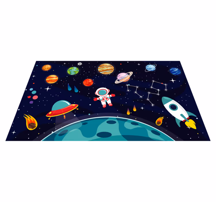 Kreslený půl planety s koberec různých planet - TenStickers