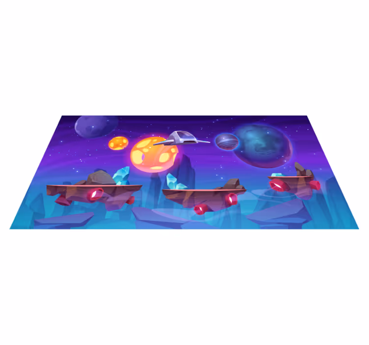 Kreslený spacehuttle ve vesmíru hvězdný vinylový koberec - TenStickers
