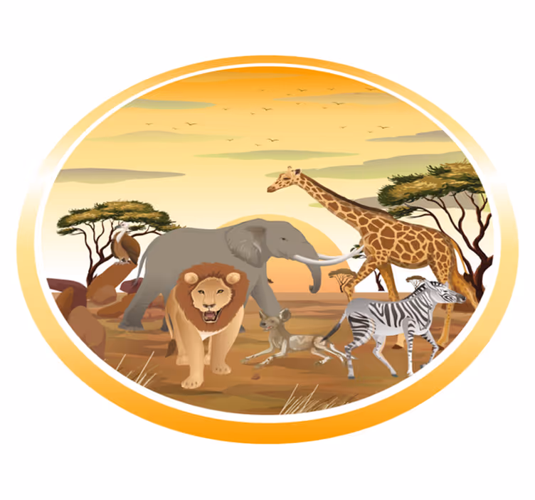 Dobrodružství se zvířaty na safari Zvířecí vinylový koberec - TenStickers