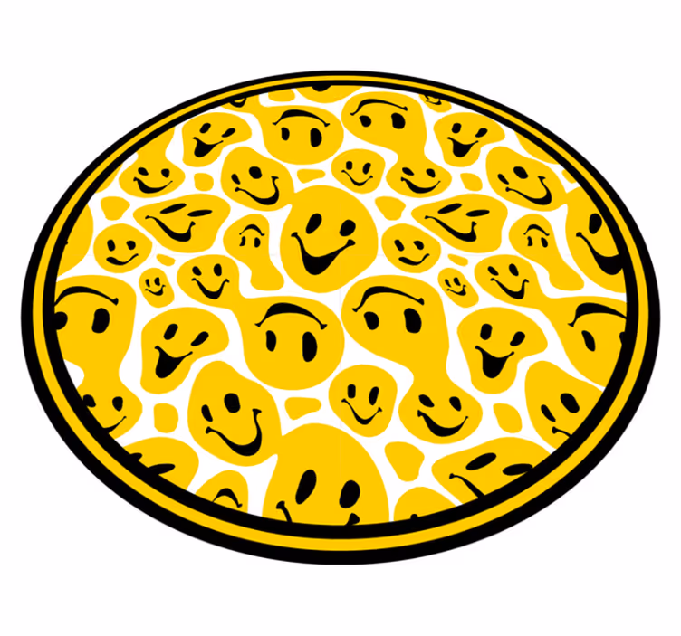 Bílý a žlutý úsměv emotikony dospívající vinylový koberec - TenStickers