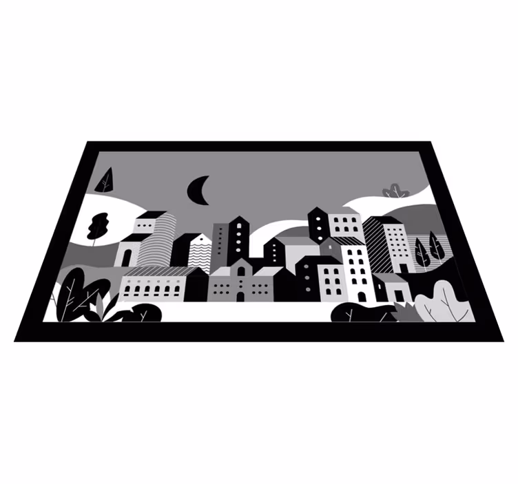 Panoráma města černá a bílá Moderní vinylový koberec - TenStickers
