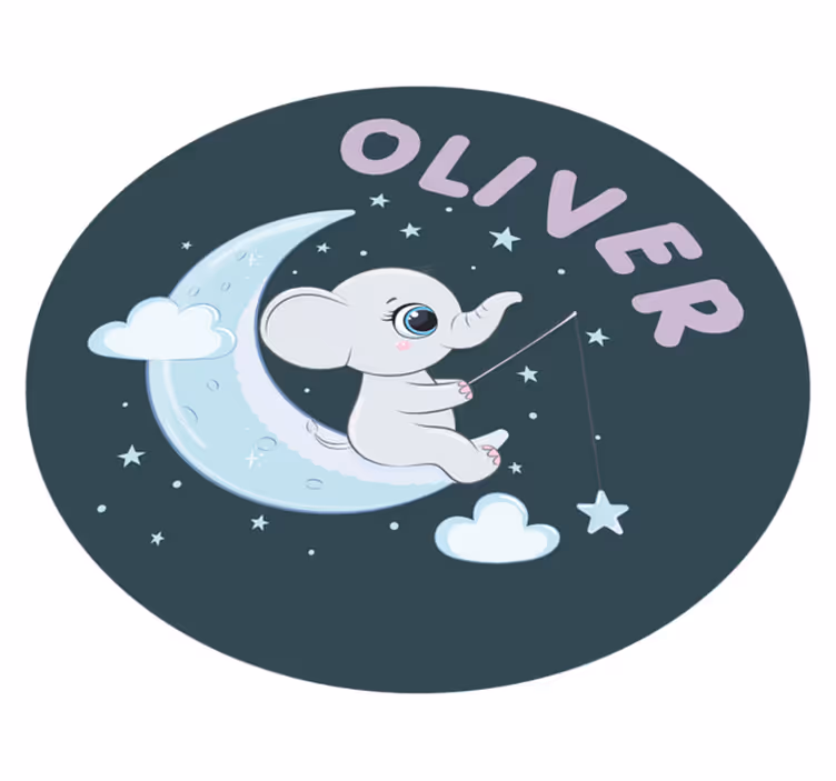 Slon na měsíci se jménem Vinylový koberec do školky - TenStickers