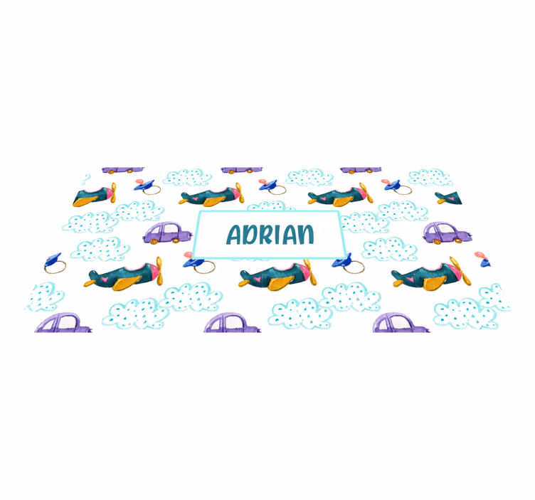 Rozmarný motiv letadla Vinylový koberec se jmény - TenStickers