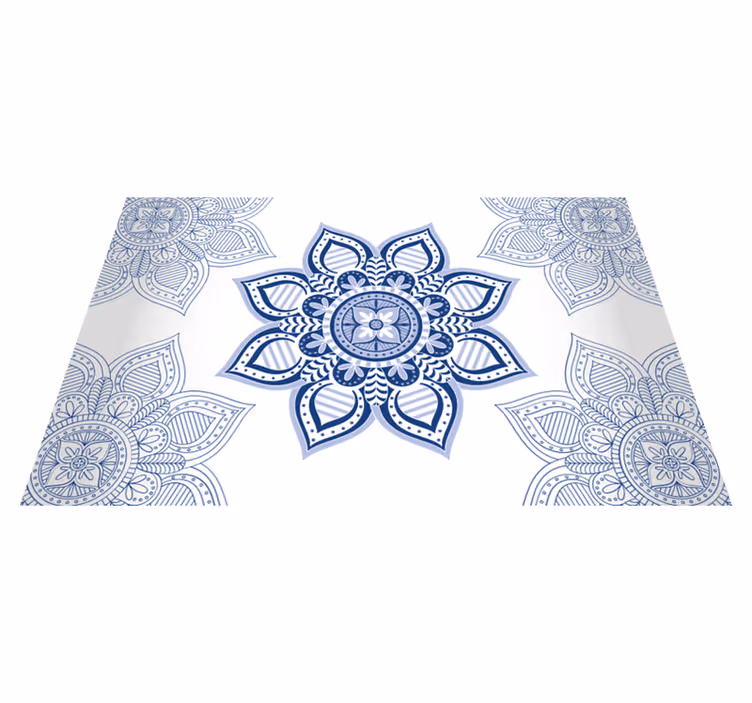 Složitý modrý květinový Mandala vinylový koberec - TenStickers