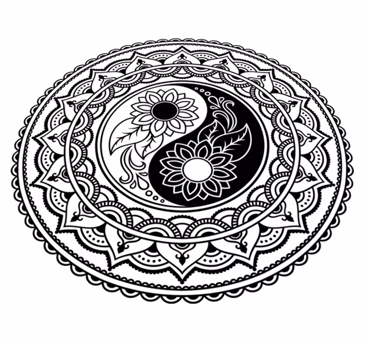 černobílý vinylový koberec jing a jang mandala - TenStickers