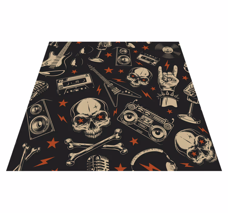 Grunge muzikál s čtvercovým vinylovým kobercem s lebkami - TenStickers