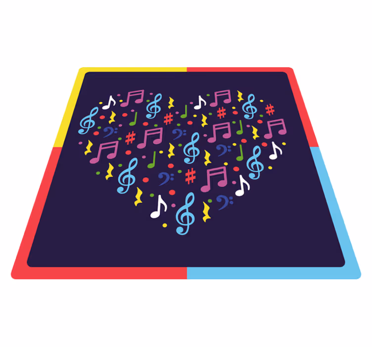 Srdce barevné noty hranatý vinylový koberec - TenStickers