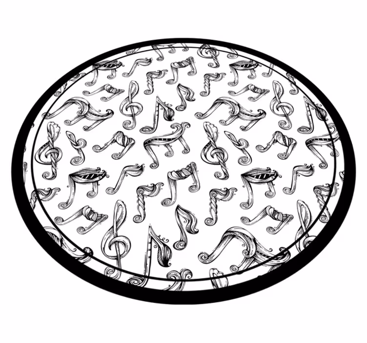 Ručně tažené noty vzor kruhový koberec - TenStickers
