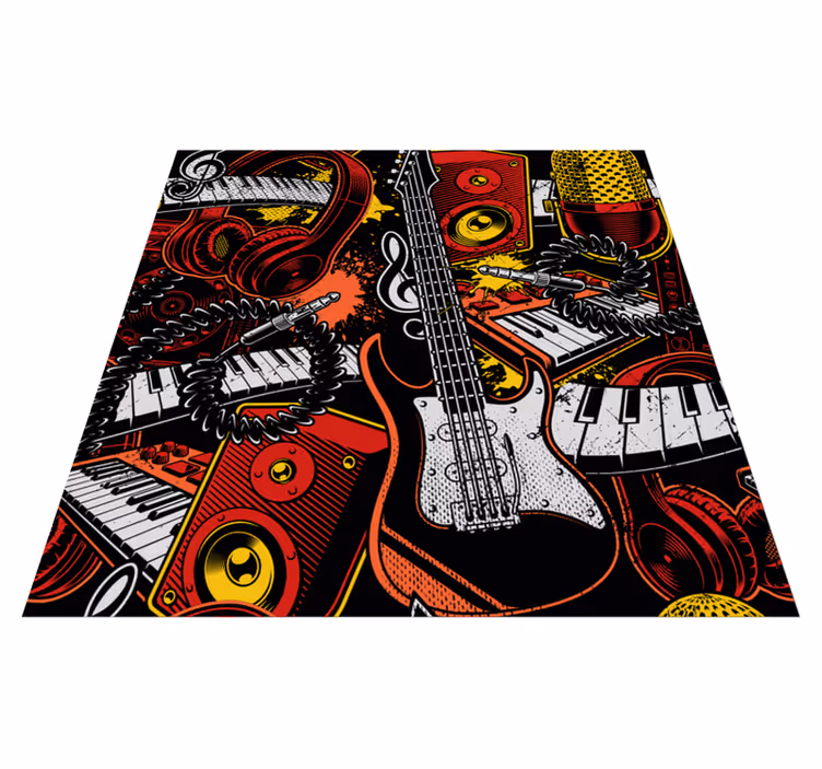 Kreslený hudební nástroj čtvercový vinylový koberec - TenStickers