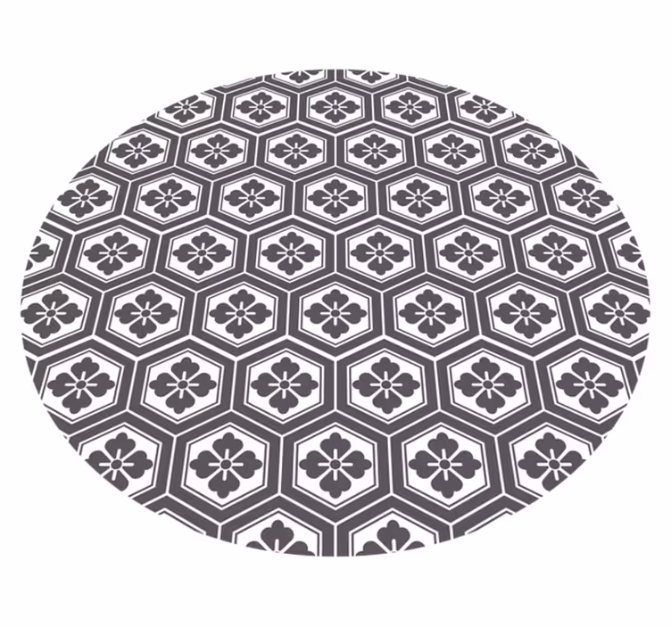 Kulatý vinylový koberec s hexagonálním květinovým motivem - TenStickers