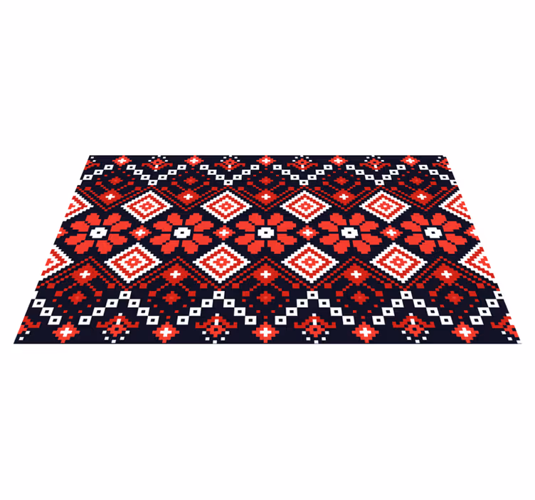 Etnický koberec s bílým a červeným geometrickým vzorem - TenStickers