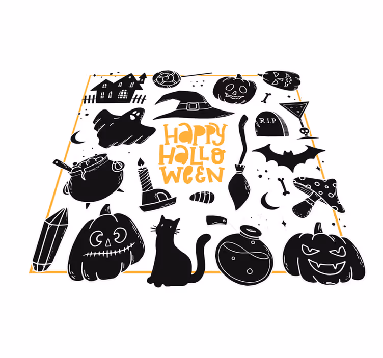 šťastný halloween černé čmáranice kruhový koberec - TenStickers