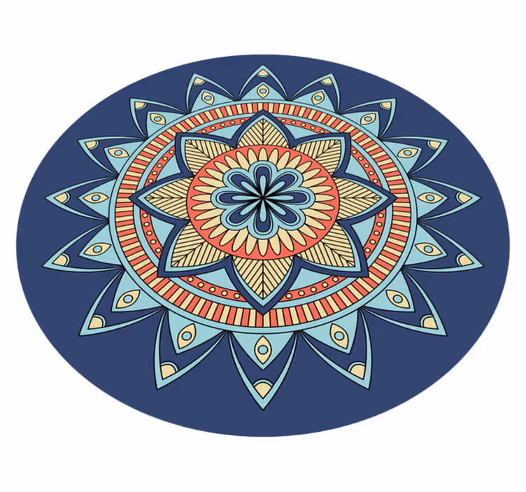 Modrý a červený květinový mandalový vinylový koberec - TenStickers