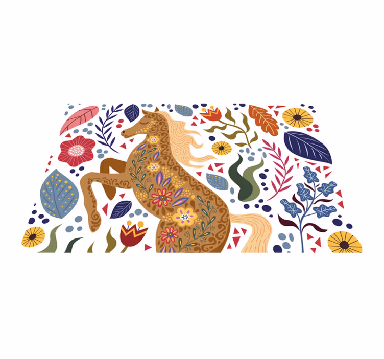 Divoký kůň folklór ilustrace květinový koberec - TenStickers