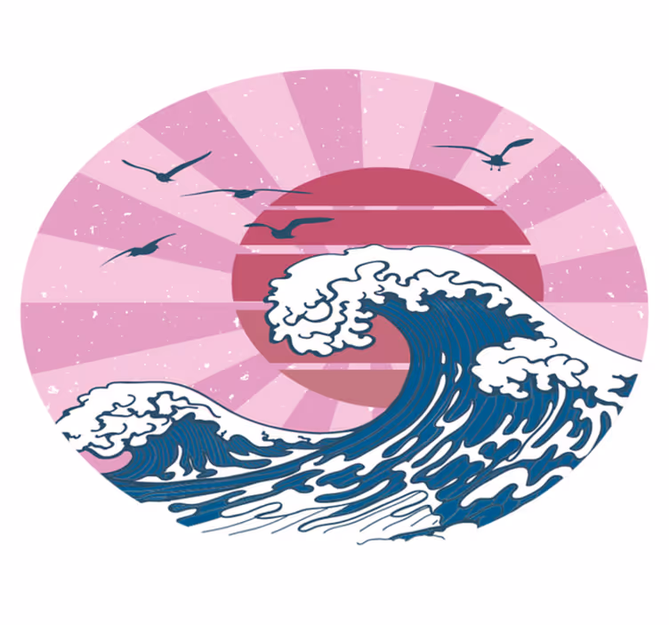 Růžová vlna kanagawa Geometrický vinylový koberec - TenStickers