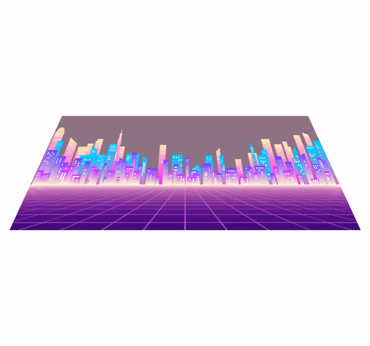 Neonový horizont panoráma města Moderní vinylový koberec - TenStickers