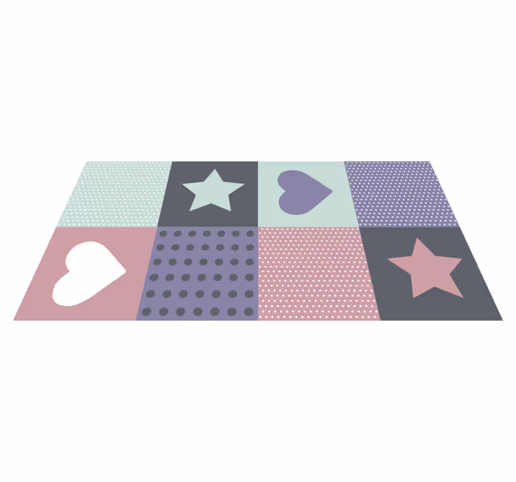 Patchwork srdce hvězda Vinylový koberec pro děti - TenStickers