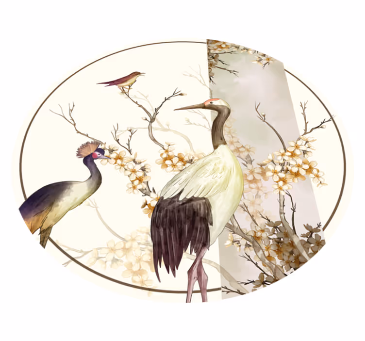 Větvičky a ptáci chinoiserie zvířecí vinylový koberec - TenStickers