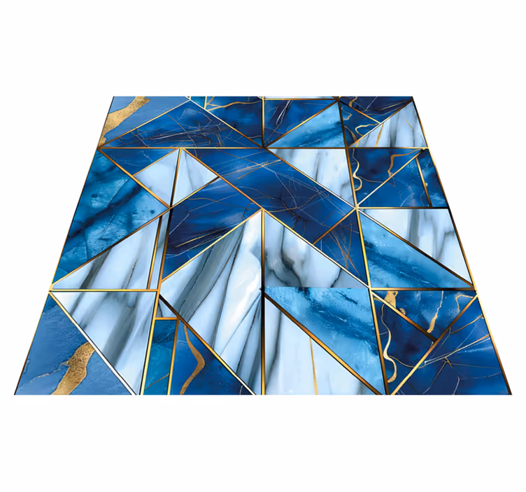 Mramorový vinylový koberec geometrický modrý a zlatý efekt - TenStickers