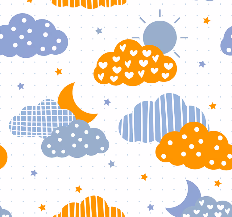 Modré a oranžové mraky a slunce Tapeta do dětského pokoje - TenStickers