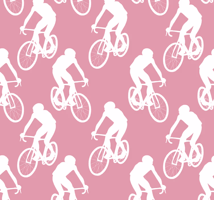 Vzor bílých cyklistů Růžová tapeta - TenStickers