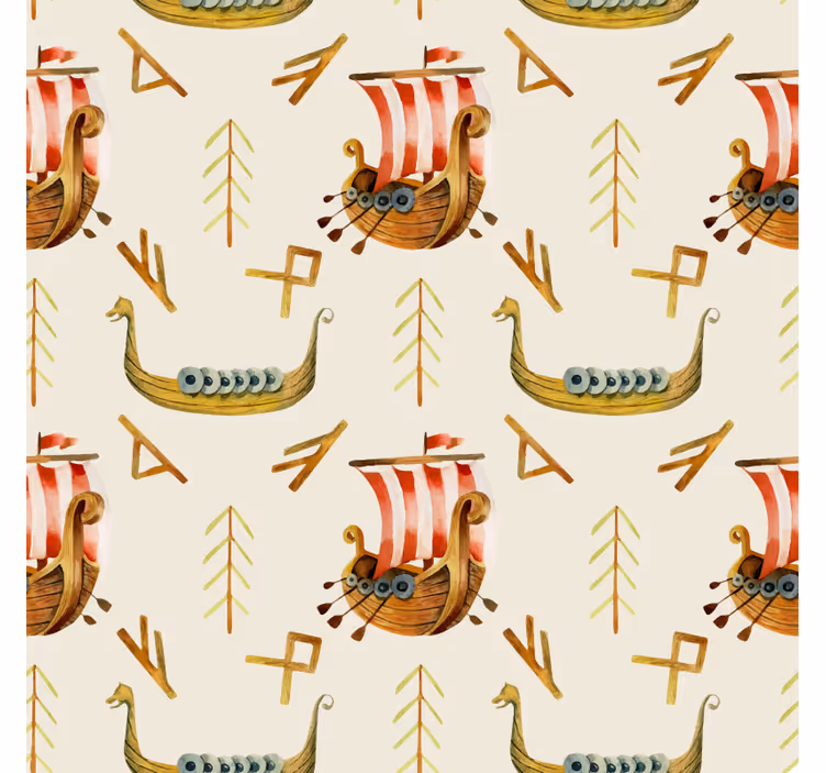Příroda tapeta s motivem vikingské lodi - TenStickers